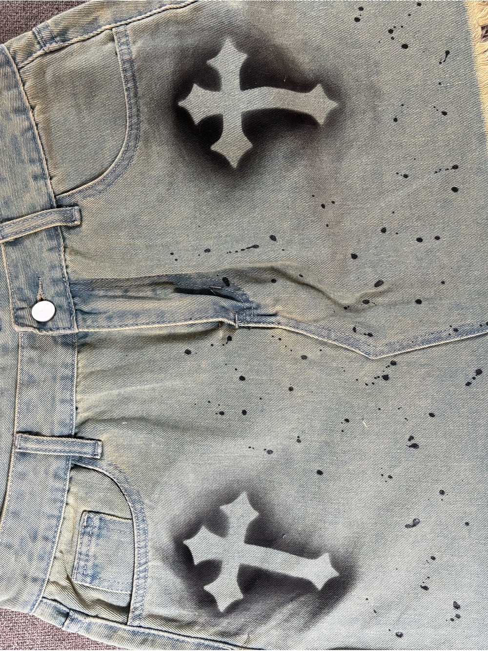 Cross Washed Denim Mini Skirt